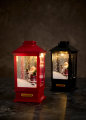 Lanterne sort m/LED, julemand, sne og musik